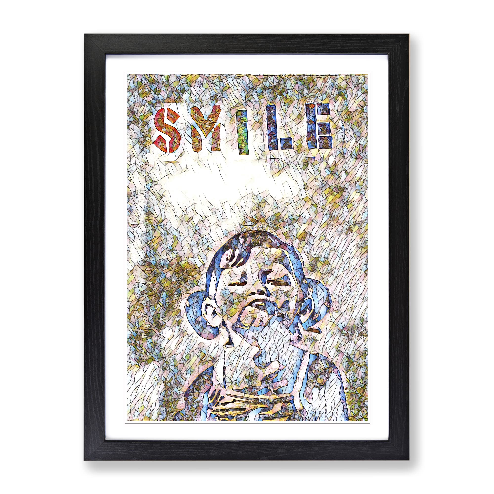 Banksy Smile Graffiti Wall Art Modern Bg Framed Wall Art Print, Ready to Hang Picture for Living Room Bedroom Home Office Décor, Black A3 (34 x 46 cm)