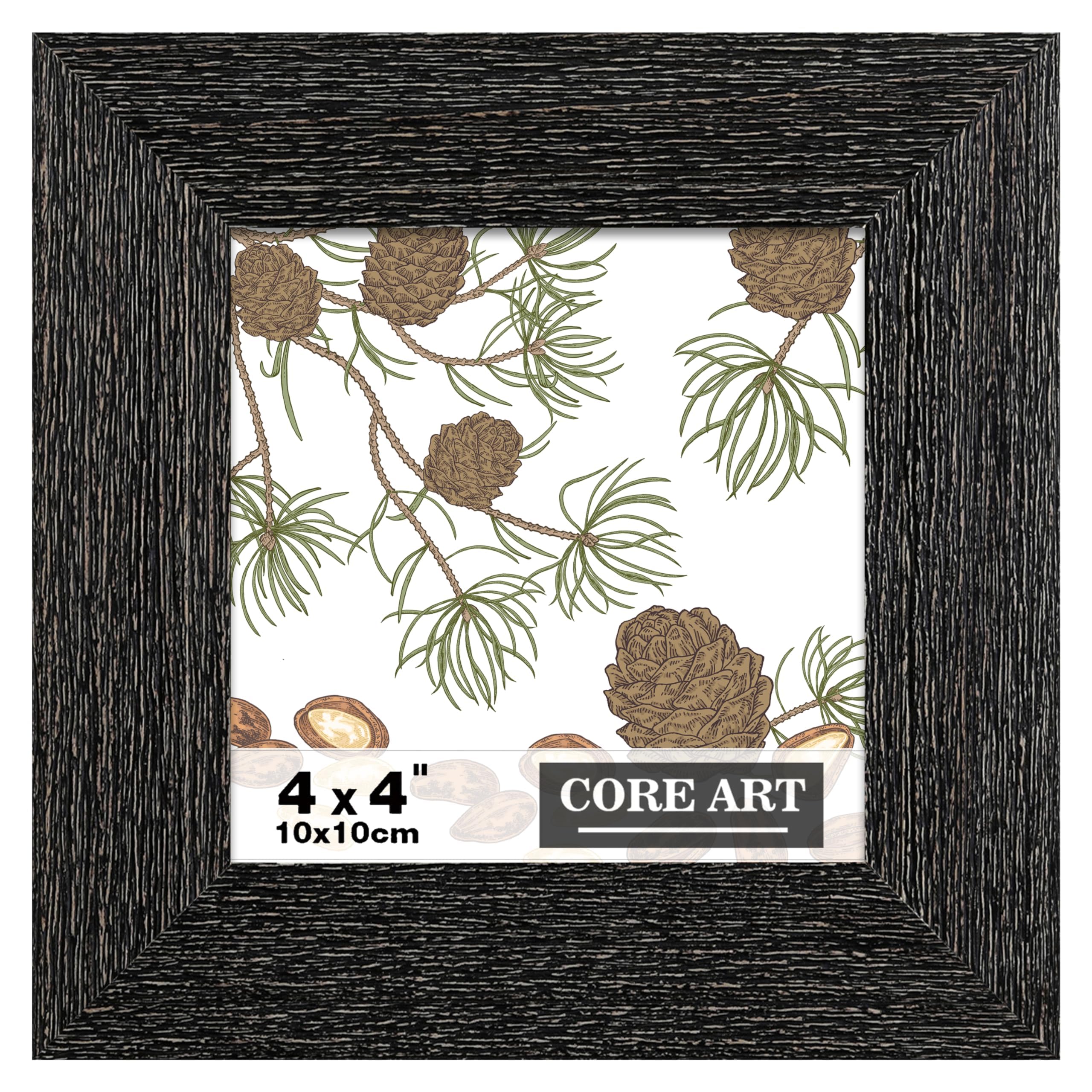 Photo 1 of CORE ART 4x4 Picture Frame, Handmade Wood Rustic Black Photo Frame, High Definition Semi-tempered Glass Wall or Tabletop Display