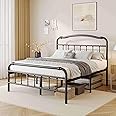 ZIYOO Vintage-Inspired 18 Inch Metal Bed Frame - Victorian Headboard & Footboard, Sturdy Platform Design, Under Bed Storage, No Box Spring Needed, Noise Free, Full Size