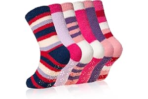 Velice Kids Fuzzy Socks with Grips Toddler Boys Girls Non Slip Slipper Socks Soft Cozy Fluffy Winter Warm Socks 6 Pairs
