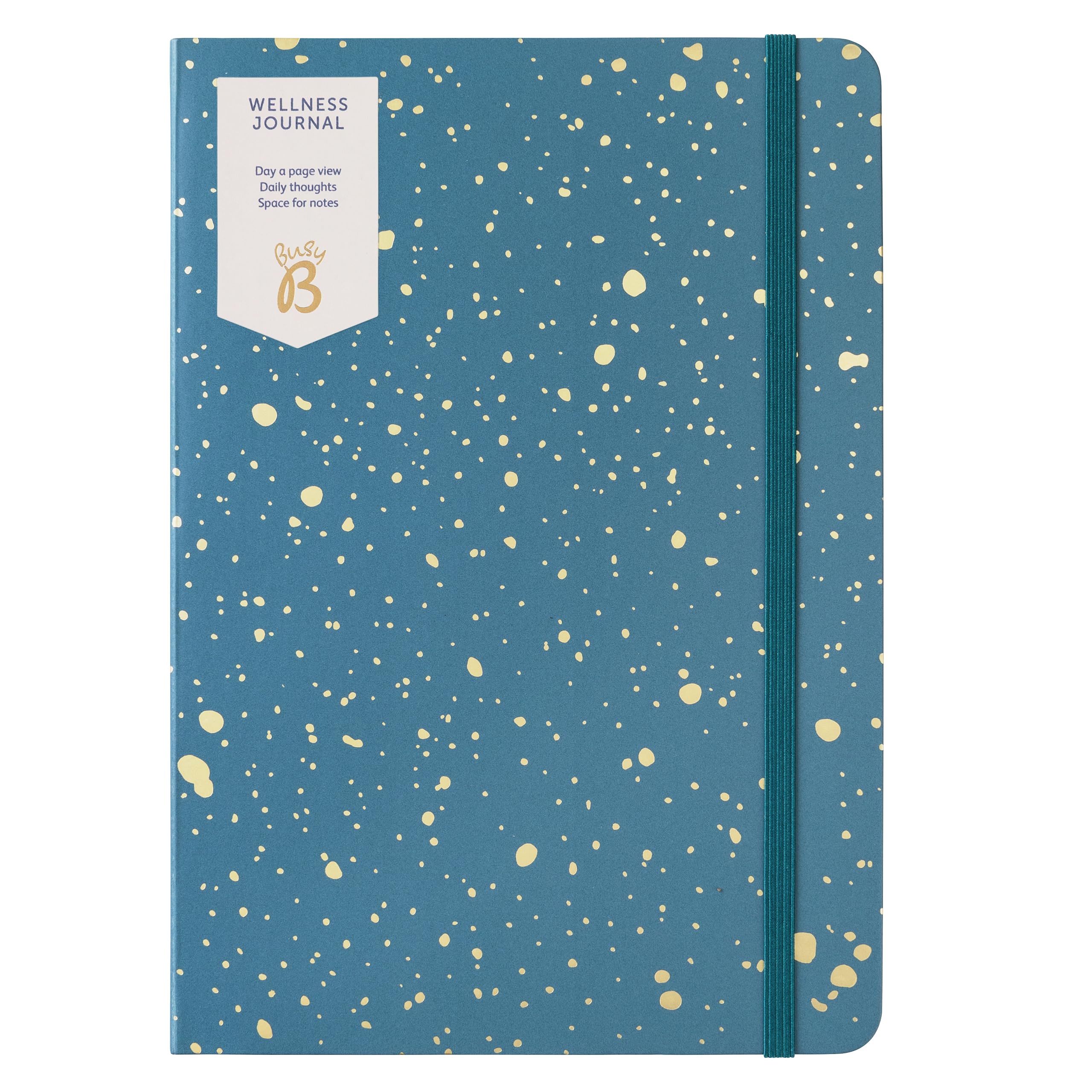 Busy B Wellness Journal - Pine Cover - Compact Journal for Prioritising Self Care - A5 Undated Day a Page Layout, Space to Track Daily Priorities, Intentions, Thoughts, Notes & Elastic Closure Band