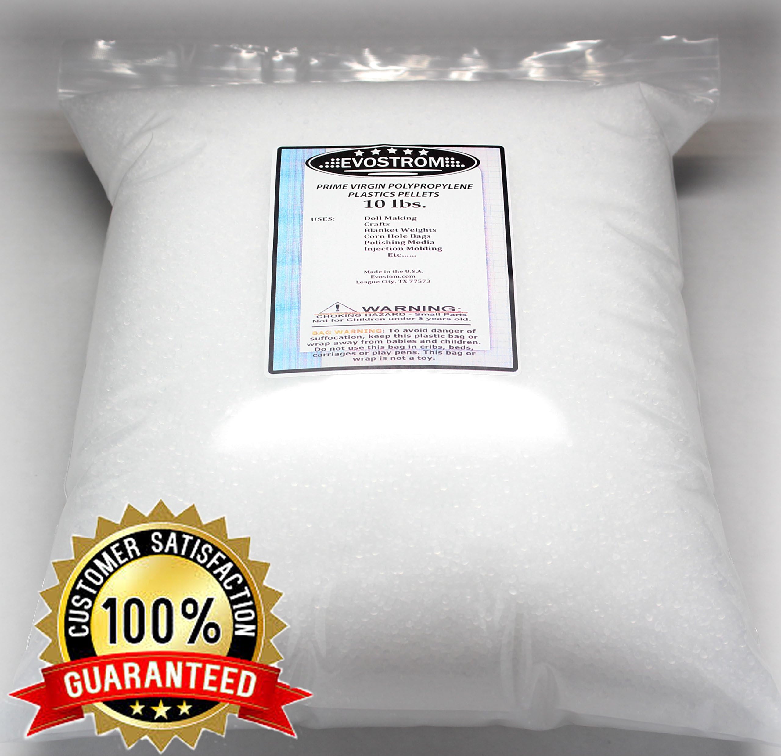 Prime Virgin Polypropylene Plastic Pellets, 10 Lbs in a Heavy Duty Reclosable Bag, Doll, Blanket, Hacky Sacks, Corn Hole Filler, & Polishing Media. Made in the U.S.A