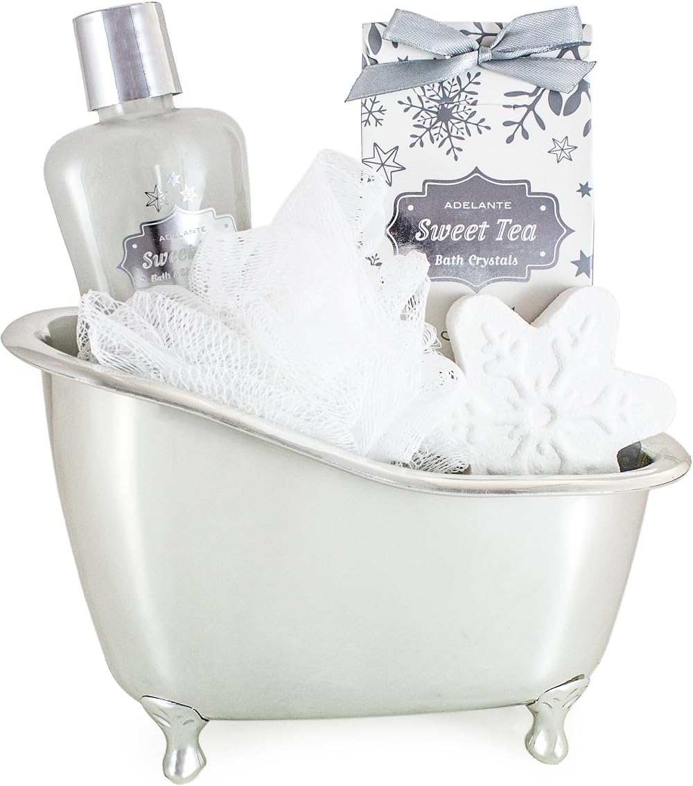 BRUBAKER Sweet Tea Bath Gift Set Bathtub Vanilla 5 Pcs Shower Gel Salt Fizzer