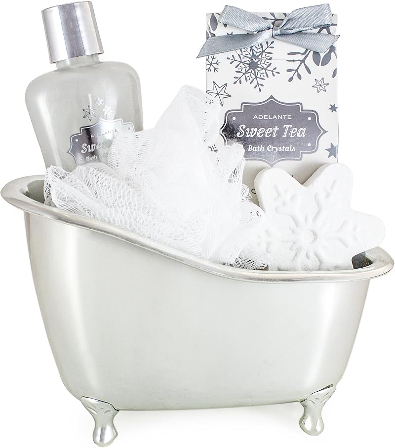 BRUBAKER Sweet Tea Bath Gift Set Bathtub Vanilla 5 Pcs Shower Gel Salt Fizzer