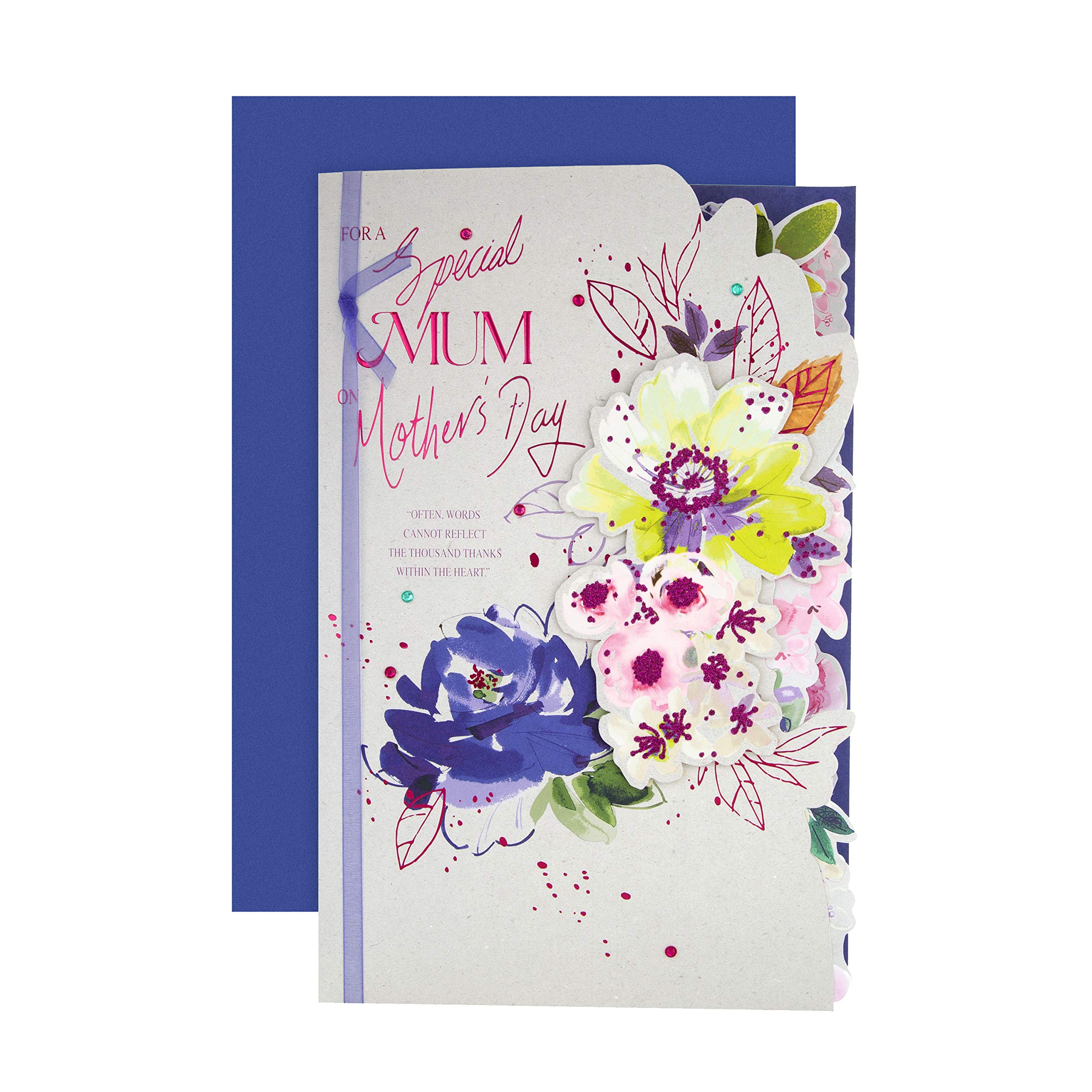 Hallmark Mothers Day Card for Mum, Vibrant Floral Design, Blue, Yellow, Pink