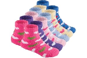Debra Weitzner 6 Pairs Warm Fuzzy Socks for Kids with Grippers - Non Skid Slipper Socks for Toddlers