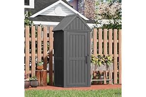 FANCYANGO Outdoor Resin Storage Shed, Upgrade Durable Storage Cabinet with Removable Shelves and Lock Ring, Reinforced Floor, All-Weather Construction for Garden Patio Lawn (Black)