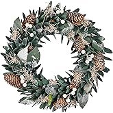 Christmas Wreath for Indoor Decorations, 12" Small Door Wreath with Natural Pine Cones