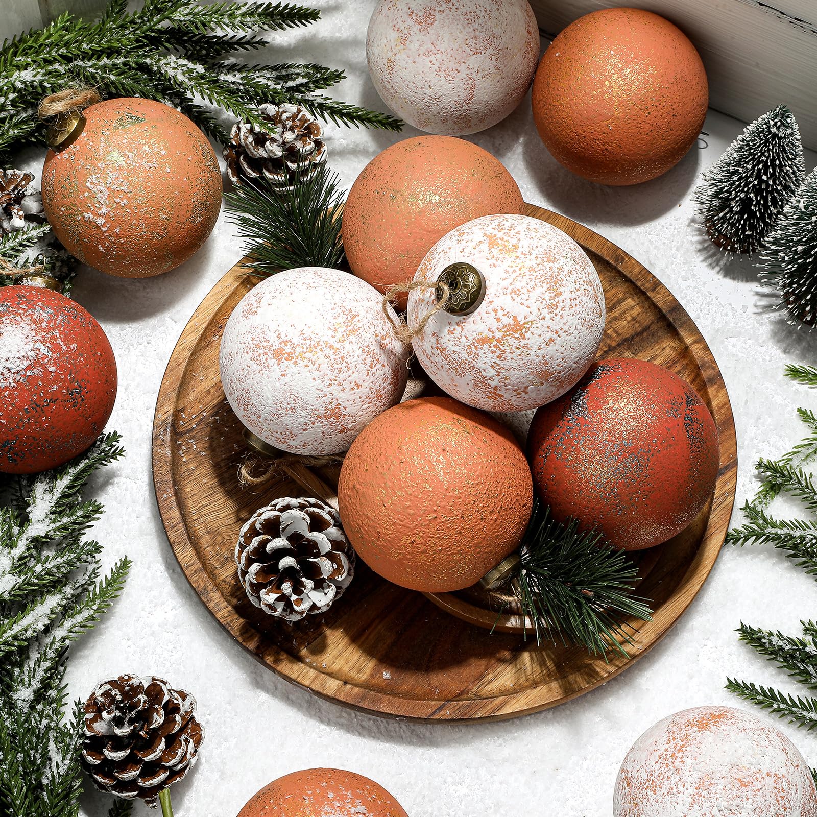 Photo 1 of 24 Pcs 3.15'' Large Rustic Vintage Neutral Textured Farmhouse Brown 2025 Christmas Ornaments Ball for Christmas Tree Decor,Boho Orange Copper Hanging Xmas Ornaments Shatterproof Ball for Home Decor