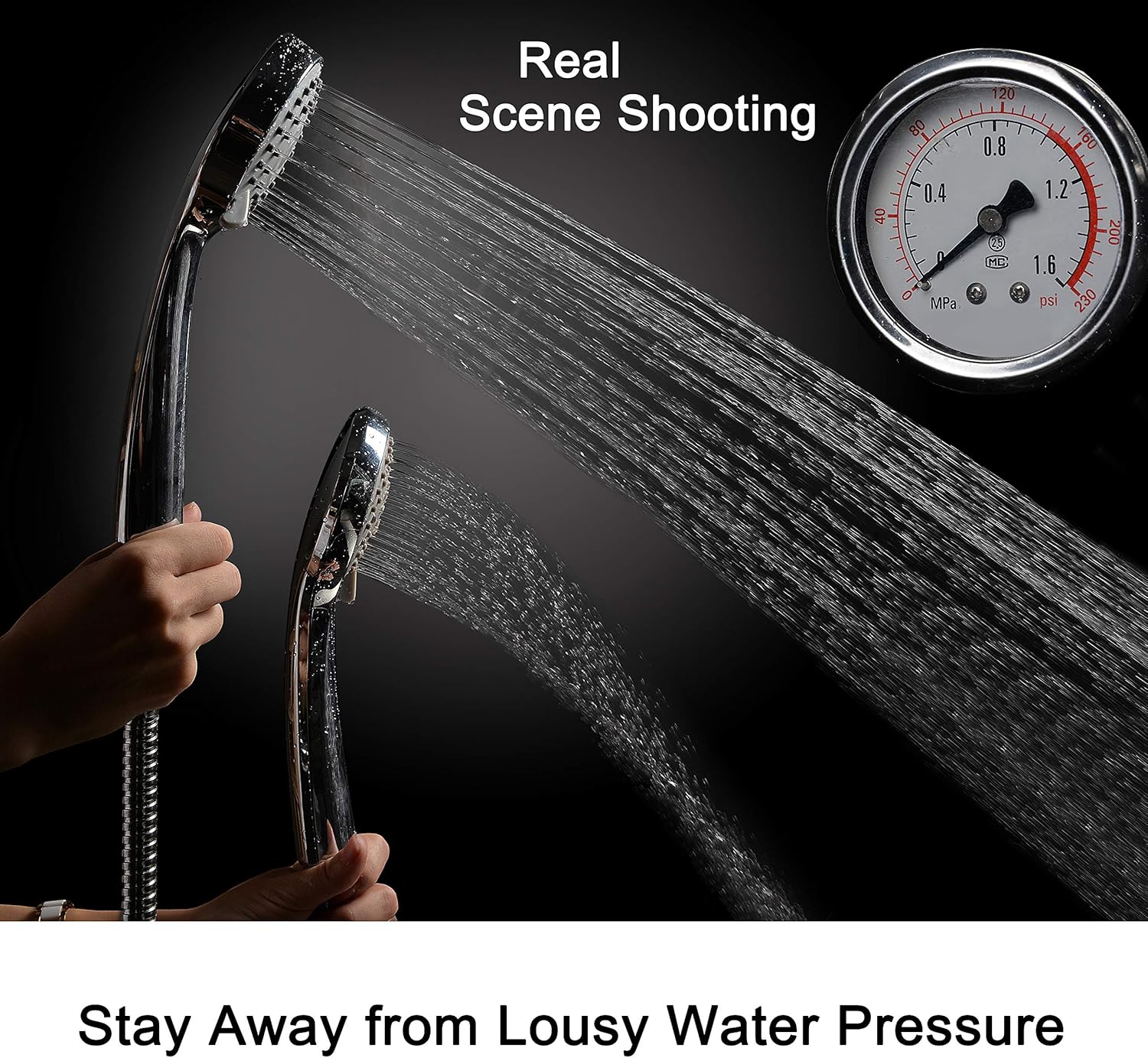 High Pressure Handheld Shower Head with Powerful Shower Spray against Low Pressure Water Supply Pipeline, Multi-functions, w/ 79'' Hose, Bracket, Flow Regulator, Chrome Finish - - 