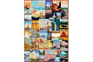 PICKFORU Vintage United States Travel Puzzles for Adults 1000 Pieces and Up, American Landscape Scenic Jigsaw Puzzles for Adults, Scenery Puzzles Landmarks of Brooklyn Bridge Yosemite
