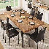 St.Mandyu 7 Pcs 71 inch Farmhouse Dining Table with Chairs Set for 6,Walnut | Rustic Rectangular Long Wooden Kitchen Table w/6 Upholstered Chairs for 4-8 People,Metal Frame for Dining Room,Kitchen