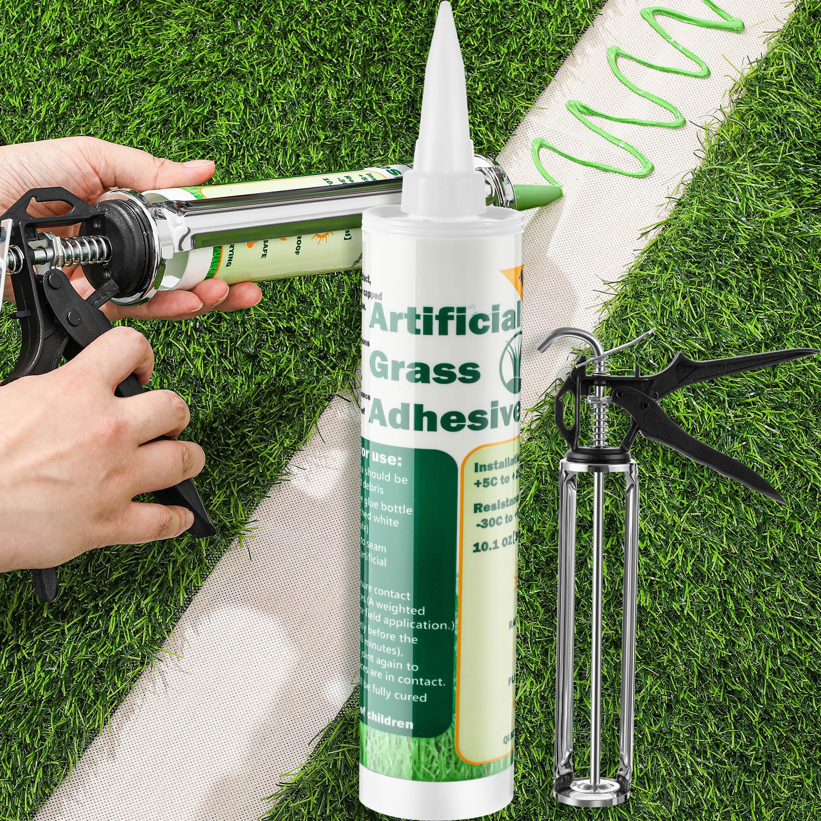 Photo 1 of Threlaco 1 Turf Glue for Artificial Grass Artificial Turf Tape 10 oz Grass Paint 1 Caulk Gun Carpet Glue for Synthetic Surfaces