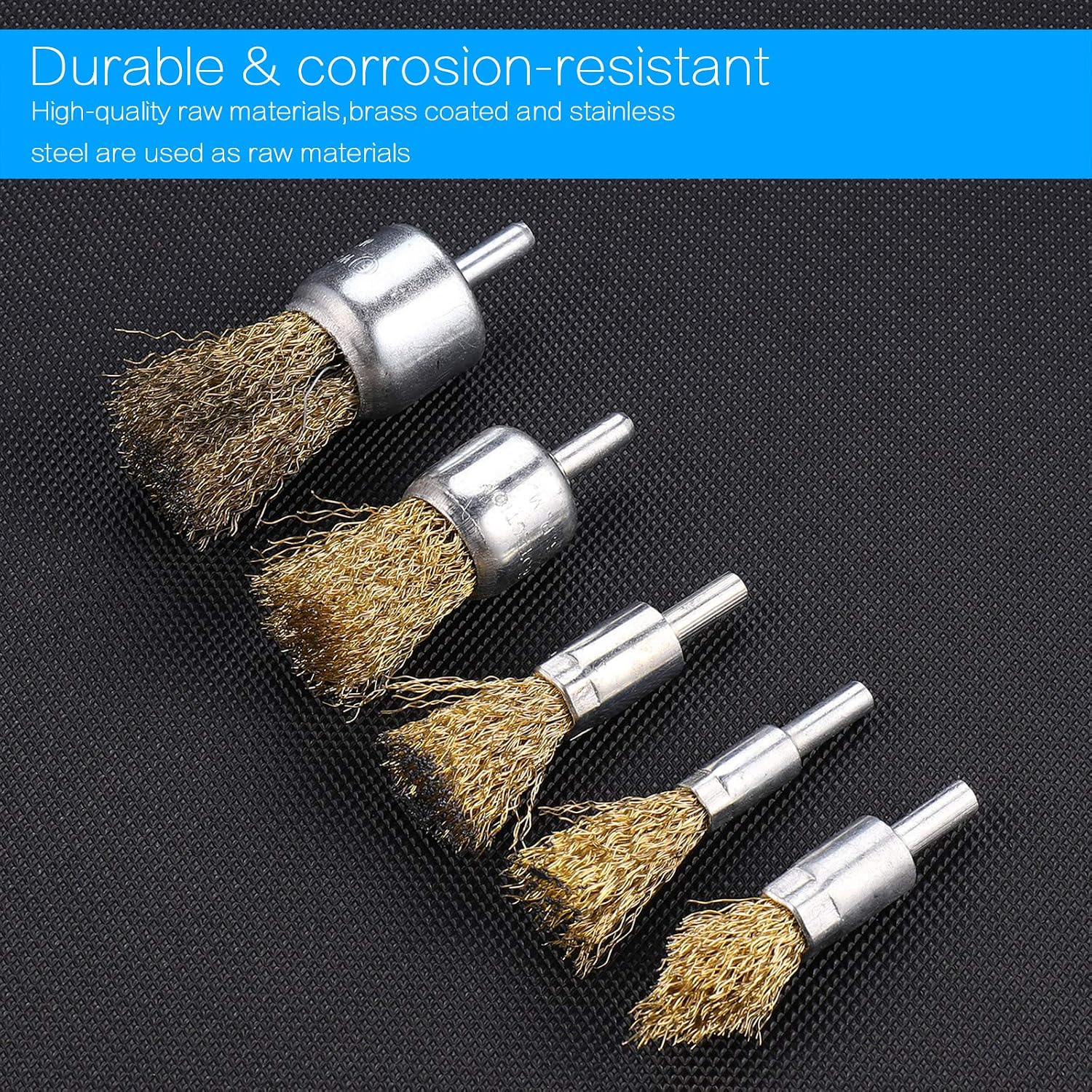 JIZZU 9Pcs Coated Brass Wire Brush Set for Drill,Wire Brush Drill Attachment,Wire Drill Brush for Cleaning Rust,Wire Brush for Paint Removal,Derusting - Image 4