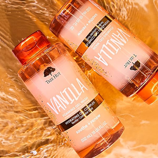 TREE HUT FOAMING GEL BODY WASH – VANILLA – 18 FL OZ – CLEANSES, SOOTHES, AND RENEWS IN THE SHOWER – MADE WITH SHEA BUTTER