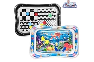 PandaEar 2 Pack Tummy Time Water Mat for Babies Kids, Inflatable Baby Water Play Mats, Baby Sensory Water Mat for 3 6 12 Mont