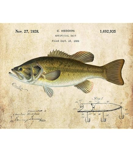 Vintage Heddon Fishing Lure Patent Print Poster 11x14 Largemouth Bass Cabin Wall Art Decor: Posters & Prints