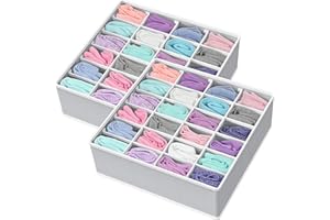 Simple Houseware Sock Drawer Organizer, 24-Cell Closet Divider, Foldable Storage Box for Socks, Underwear, Accessories, 2 Pac