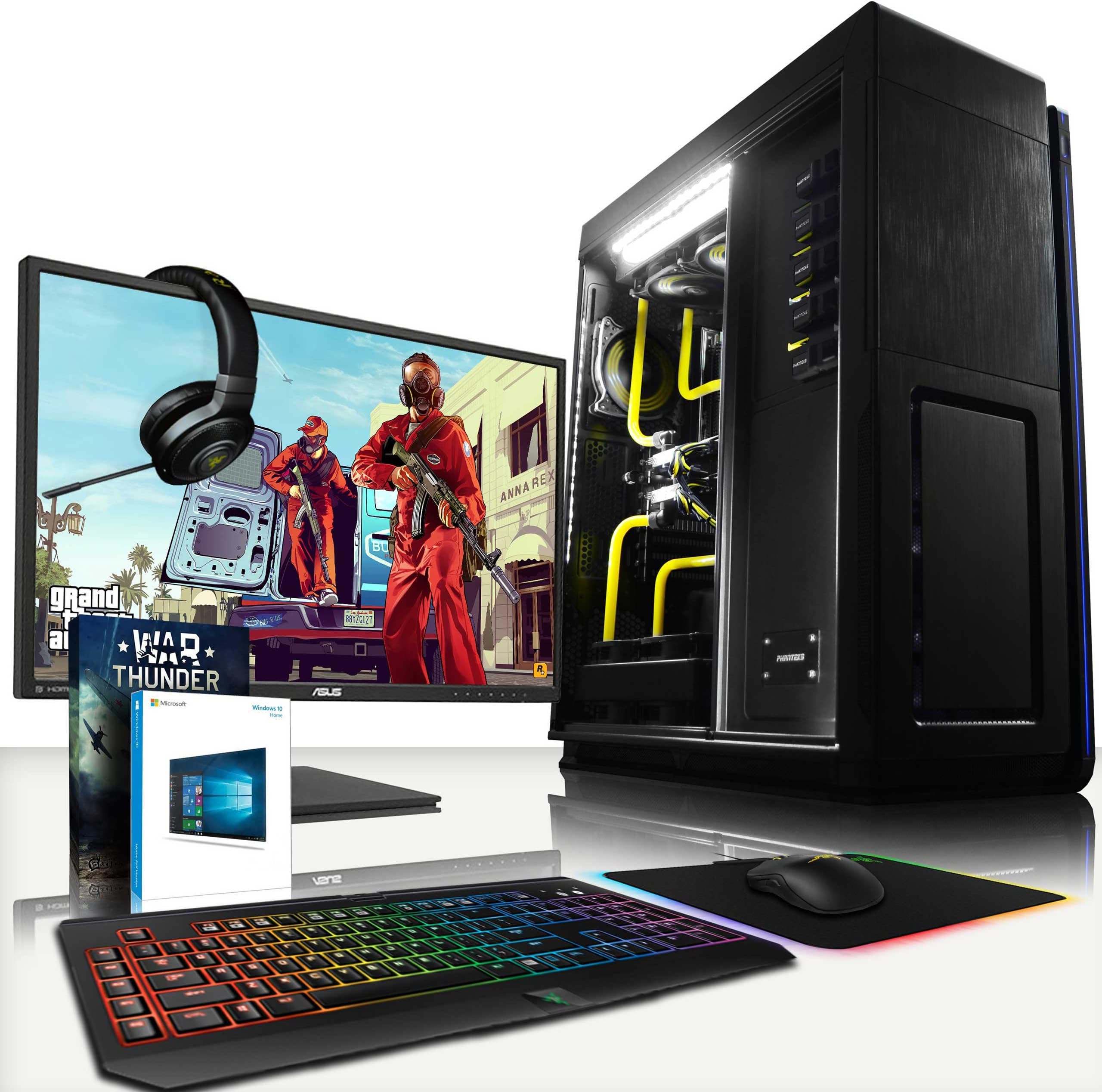 VIBOX Hyperion HyperFreeze Package 15 - Ultimate Gaming PC, Windows 10 Desktop Computer with ASUS 28" 4K UHD HDMI Monitor, Razer Chroma Bundle: BlackWidow Keyboard, DeathAdder Mouse + Mat, Kraken 7.1 Headset (Intel i7 Extreme 5960X @ 4.5GHz 8-Core Processor, Custom Dual Watercooling Loop, 2 x 12GB Nvidia Geforce GTX Titan X (SLI) Graphics Cards, X99S SLI Plus, 1TB Samsung EVO 850 SSD Solid State Drive, 2TB Hard Drive, 64GB Patriot Viper Xtreme 2800MHz DDR4 RAM, RM1000 PSU, Phanteks Primo Case)