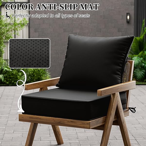 KIMUNUK OUTDOOR SEAT CUSHION SET 22 L × 24 W × 5 H INCH WATERPROOF & FADE RESISTANT PATIO FURNITURE CUSHIONS WITH REMOVABLE COVER WITH HANDLE AND STRAPS FOR SOFA CHAIRS, CHAIRS