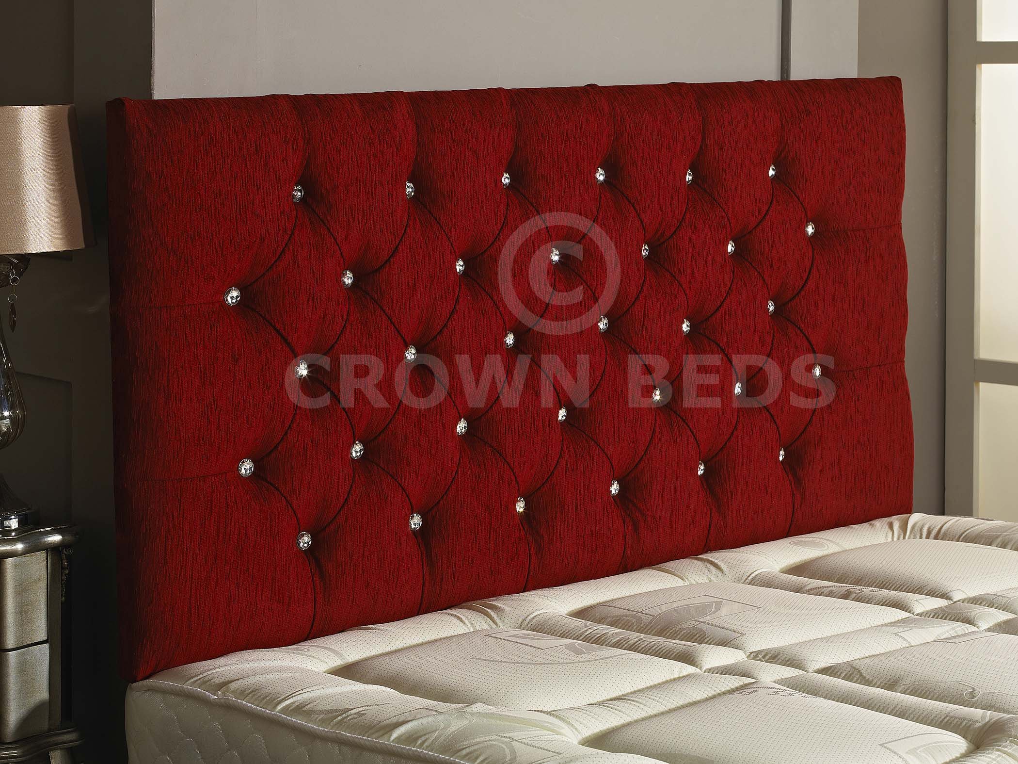 CROWNBEDSUK CHESTERFIELD DIAMANTE BUTTON HEADBOARD IN 2ft6,3ft,4ft,4ft6,5ft,6ft !!!!NEW!!!! (RED, 4FT (SMALL DOUBLE) DIAMANTE)