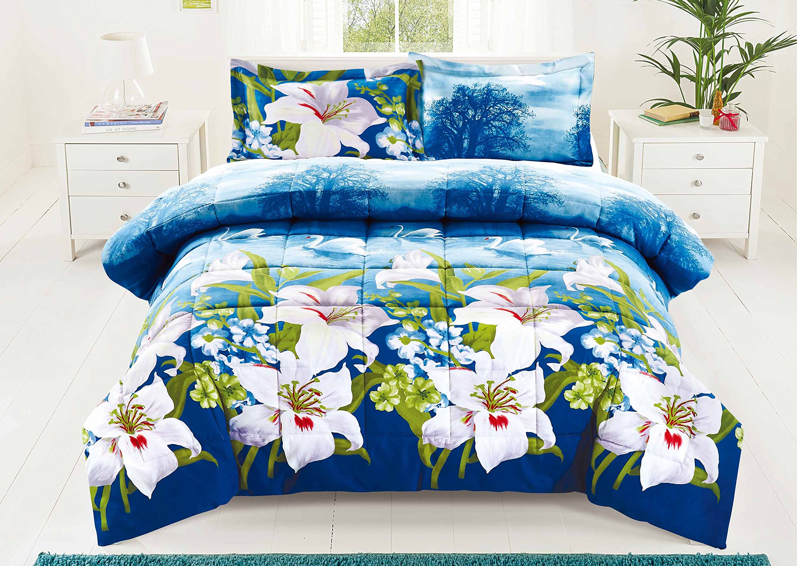 Galleon 3 Piece Set Swan And Lily Soft 3d Comforter Set 07 Queen