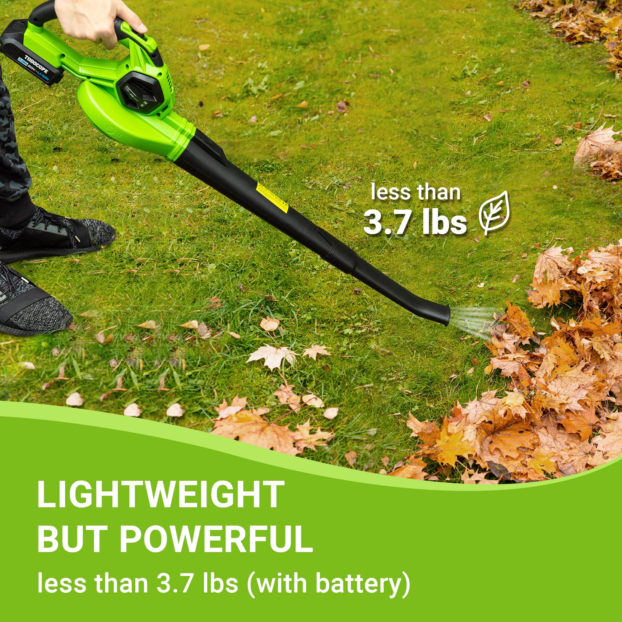 TODOCOPE 20V Cordless Leaf Blower with Battery and Charger