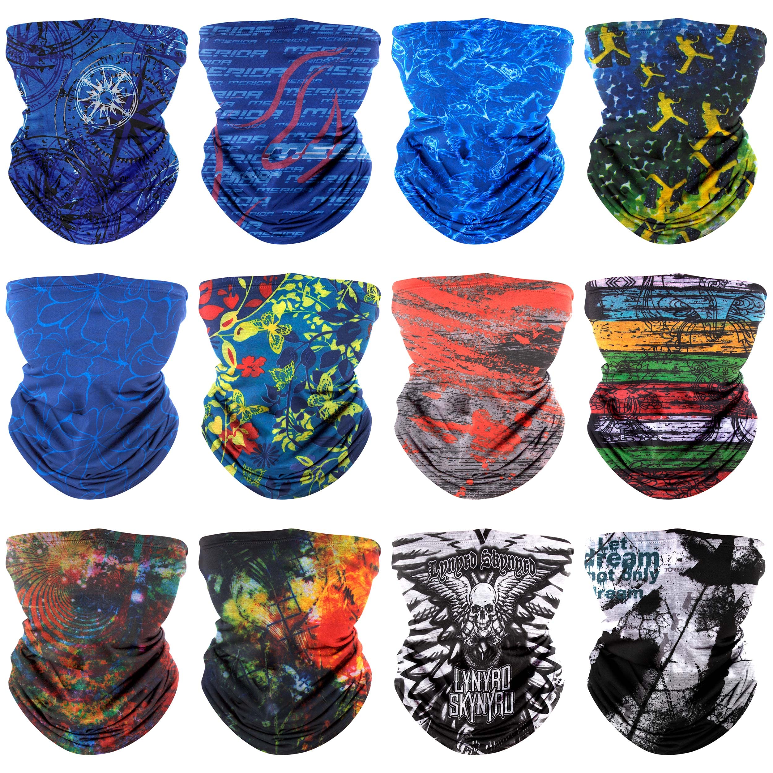 Multifunctional Bandana, 12pcs Elastic Tube Headbands, Scarf Sports Hair Gaiter Balaclava Mask Wind Dust Proof UV Residence for Yoga Cycling Hiking