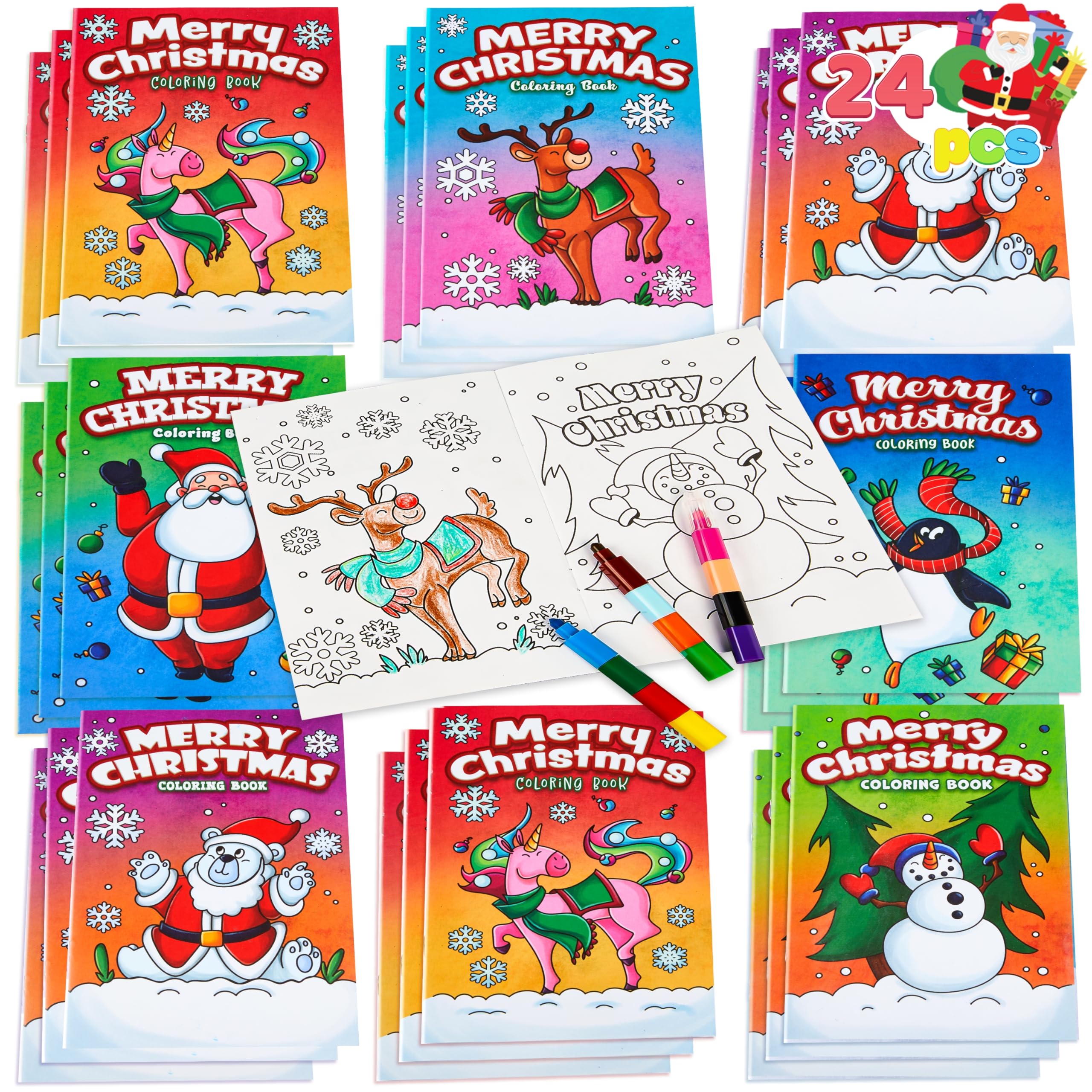 JOYIN 24 Pcs Christmas Coloring Book Bulk for Kids Mini Christmas Coloring Books in 6 Covers Great Gift Girls and Boys, Holiday Presents and Party Favors