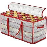 ZOBER Christmas Ornament Storage Box - Stores 128 Ornaments W/ 2 Sided Zipper - Flexible Plastic Christmas Ornament Storage Containers - 3 Inch Cube Compartments - Red