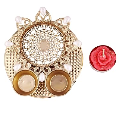 I Jewels Designer Pooja Thali with Accented Tealight Candle (PO02)