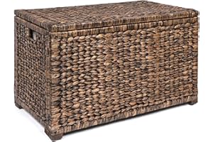 happimess HPM9005B Anada 30" Handwoven Wicker Weave Storage Trunk, Brown Wash, Collapsible for flat storage, for Office, Dorm Room, Entryway, Bedroom, Dining Room