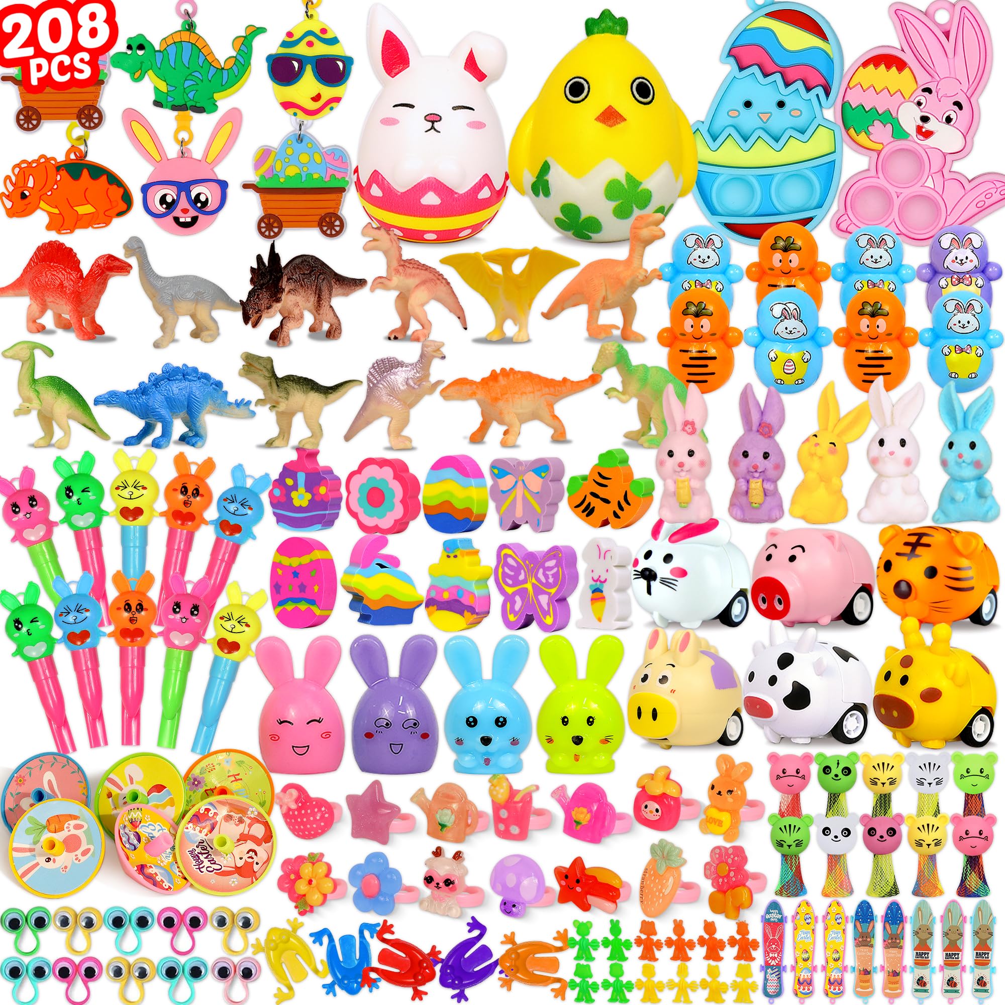 MUKOSEL 208pcs Easter Egg Fillers, Easter Basket Stuffers, Easter Egg Stuffers Small Toys for Easter Egg Fillers Bulk for Kids Boys Girls Filled Egg Hunt Party Favors Classroom Prizes