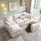 ALLTUFO 85.83" Modular Sectional Cloud Couches for Living Room, Modern Sectional Sofa with Storage Ottoman, U-Shape 5 Seat Chenille Cloud Sofa with Pillows for Bedroom and Apartment, Beige