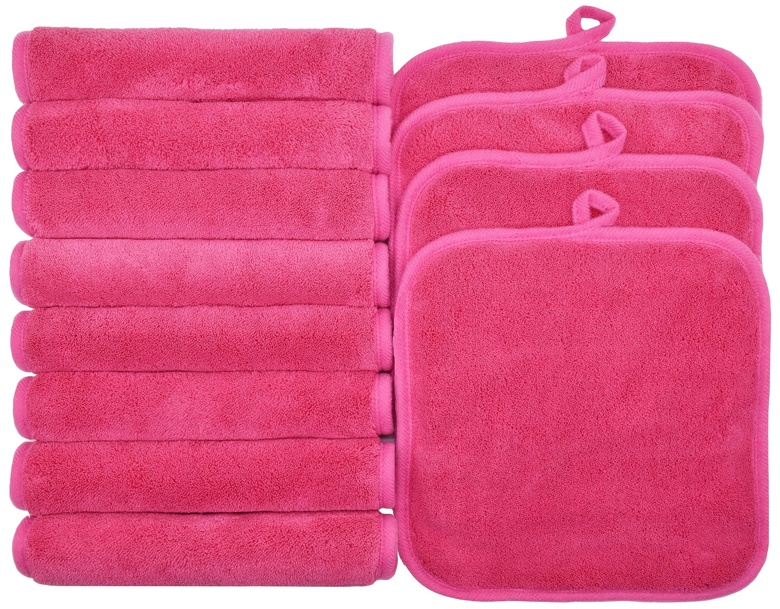 BloomSesame Makeup Remover Cloths for Face, Eye, Lips - Reusable Makeup Remover Pads Soft Microfiber Facial Cleansing Cloths 8 x 8 inch 12 Pack (Dark Pink)