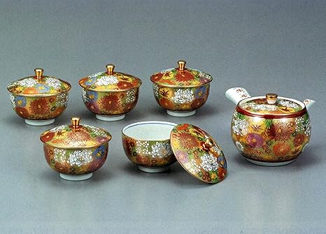 Amazon 九谷焼 蓋付茶器揃 金花詰 木箱入 急須 湯呑セット ノーブランド品 湯呑み オンライン通販