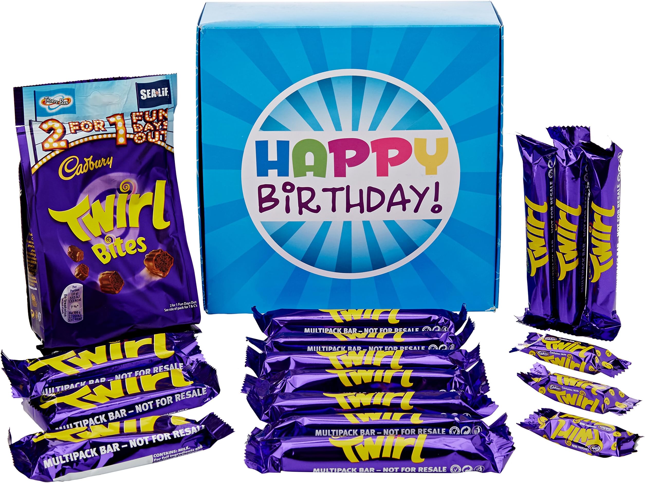 The Ultimate Cadbury Twirl Chocolate Lovers Happy Birthday Gift Box - by Moreton Gifts - Full ofTwirl Bars & Twirl Bites Pouch