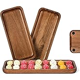 Acacia Wooden Tray Pack of 3 - Wood Serving Tray, Rectangle Cheese Plates - Charcuterie Boards, Wooden Trays for Decor, Vegetables, Fruit, Appetizer Trays (11.8 x 5.11 inches)