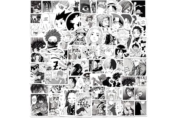 100pcs Black and White Anime Stickers for Kids,Movie Decorative Sticker for Kids Teens Waterproof Stickers for Water Bottle Laptop Luggage Helmet Skateboard Guitar
