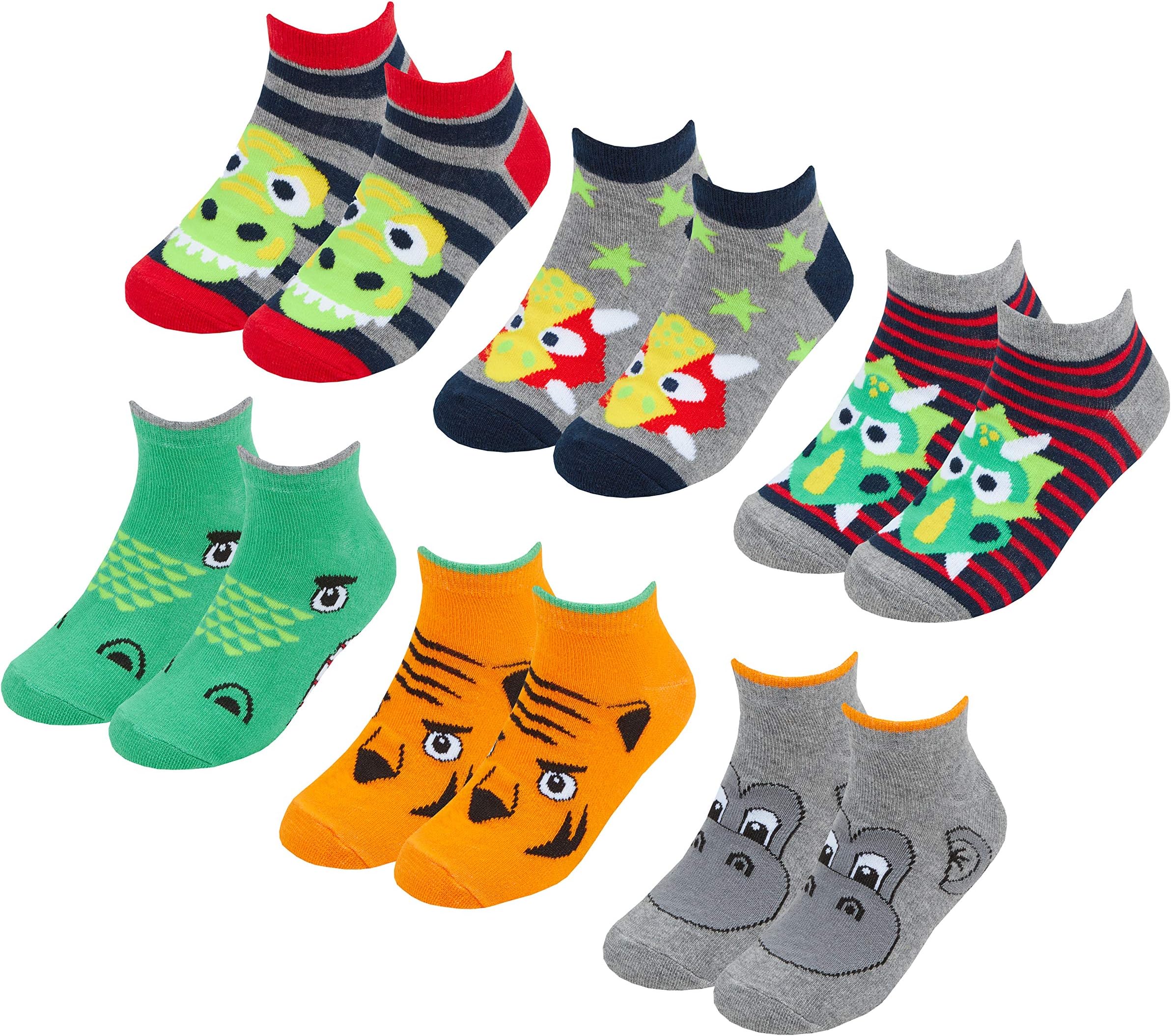 Boys Cotton Rich Ankle Socks (6 & 12 Pairs Multipack) Animal Trainer Liner