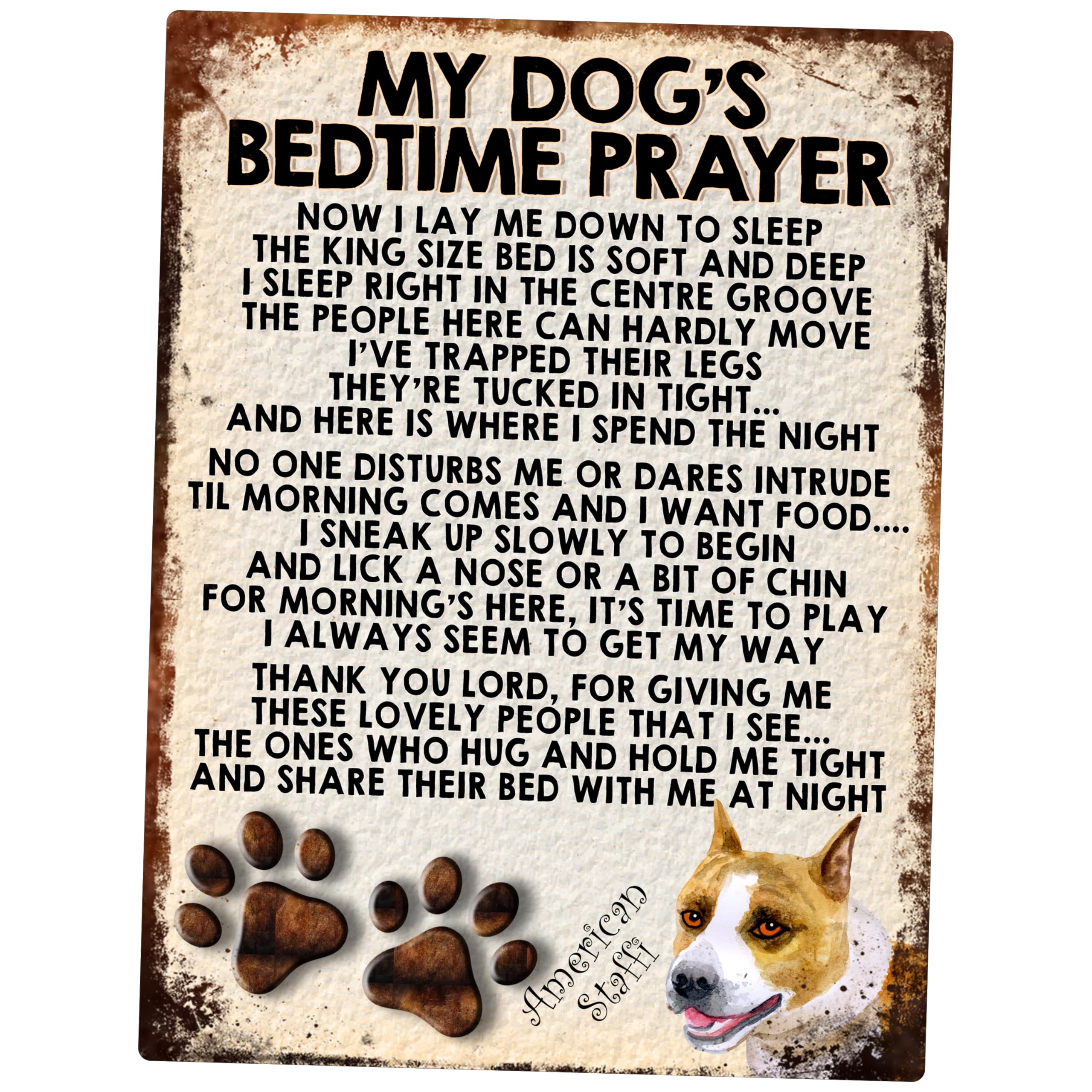MY DOG'S BEDTIME PRAYER RETRO STYLE METAL TIN SIGN/PLAQUE American Staffi (268DR)