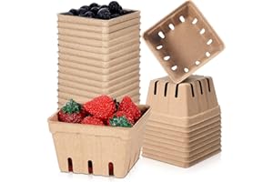 Reallnaive 20 Pack Berry Basket Natural Pulp Fiber, Molded Strawberry Basket Produce Vented Container for Fruit and Vegetable, Farmer Market, Grocery Store, Backyard Party Favors (1 Pint)