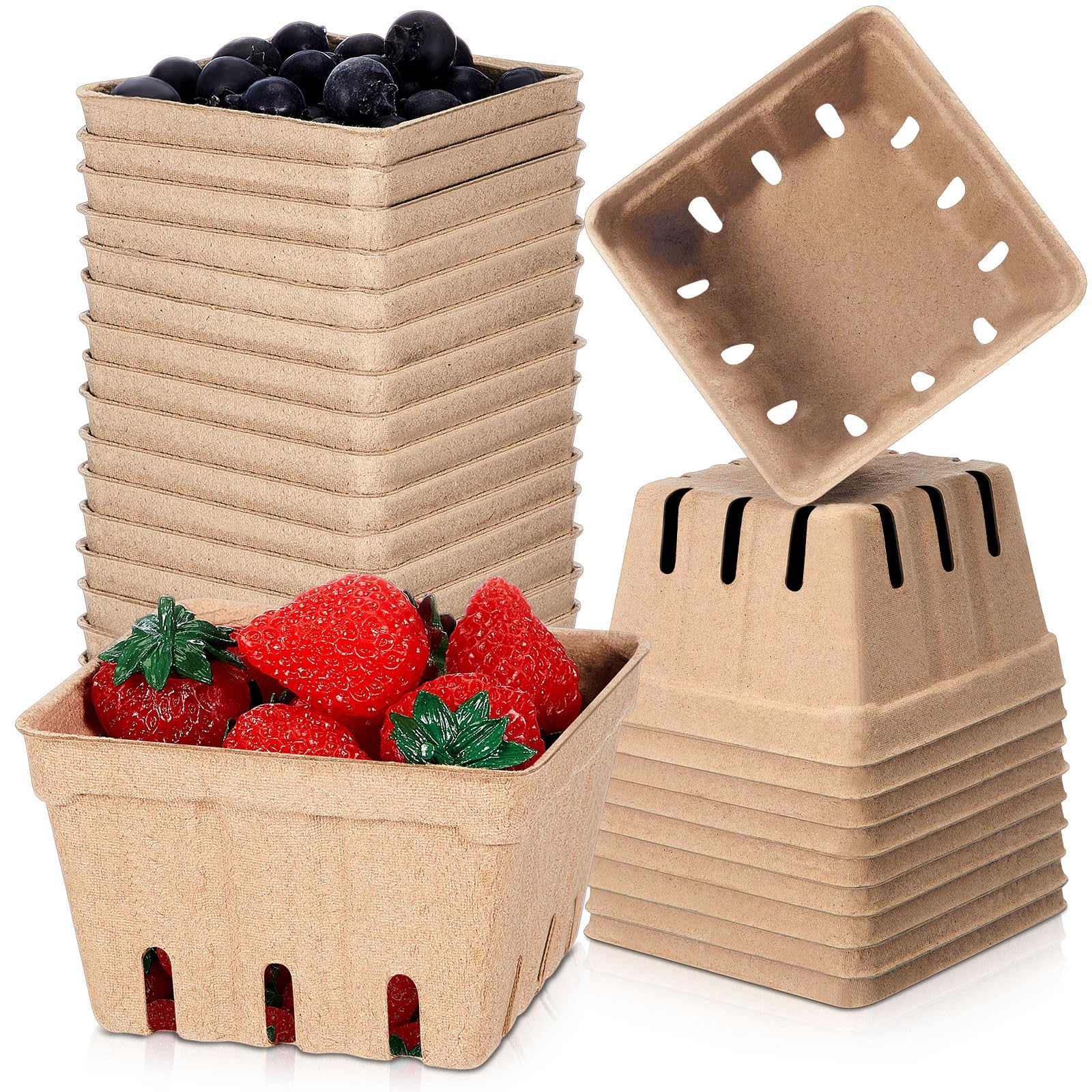 Photo 1 of Reallnaive 20 Pack Berry Basket Natural Pulp Fiber, Molded Strawberry Basket Produce Vented Container for Fruit and Vegetable, Farmer Market, Grocery Store, Backyard Party Favors (1 Pint)