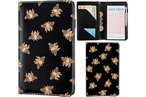 ANNAMISSI Black Server Books for Waitress Book Waiter Book Server Booklet Restaurant Waitstaff Organizer Serving Book Guest Check Book Holder Money Pocket Fits Server Apron（Bee)