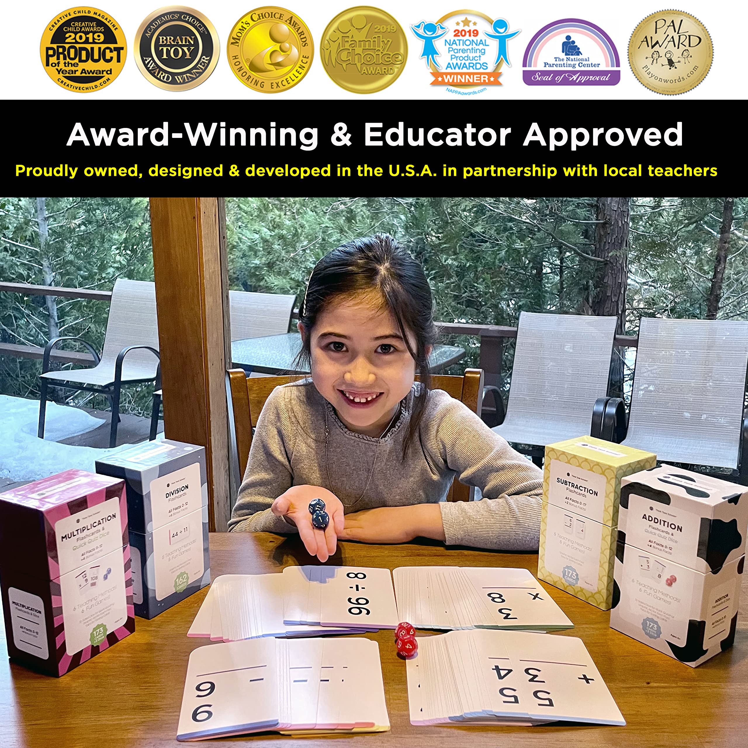 Think Tank Scholar 681 Math Flash Cards & Math Dice (Award Winning) Addition, Subtraction, Multiplication & Division - All Facts & Games - Kids Ages 4+ Kindergarten, 1ST, 2ND, 3RD, 4TH, 5TH, 6TH Grade