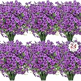 Ouddy Decor 24 Bundles Artificial Flowers for Outdoors Fake Silk Flowers UV Resistant Faux Plastic Plants for Spring Summer Garden Porch Window Box Table Vase Home Indoor Outdoor Decoration, Purple