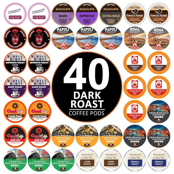 PERFECT SAMPLERS DARK ROAST COFFEE POD VARIETY PACK – PACK FOR KEURIG K CUPS COFFEE MAKERS, BOLD 40 COUNT