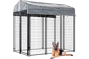 797AUDIO 8'x4'x6' Large Outside Dog Kennel with Roof,Indoor Outdoor Dog Run Animal Enclosure Dog Pen House (Without Feeding Door, 6'L x 4'W x 6'H)