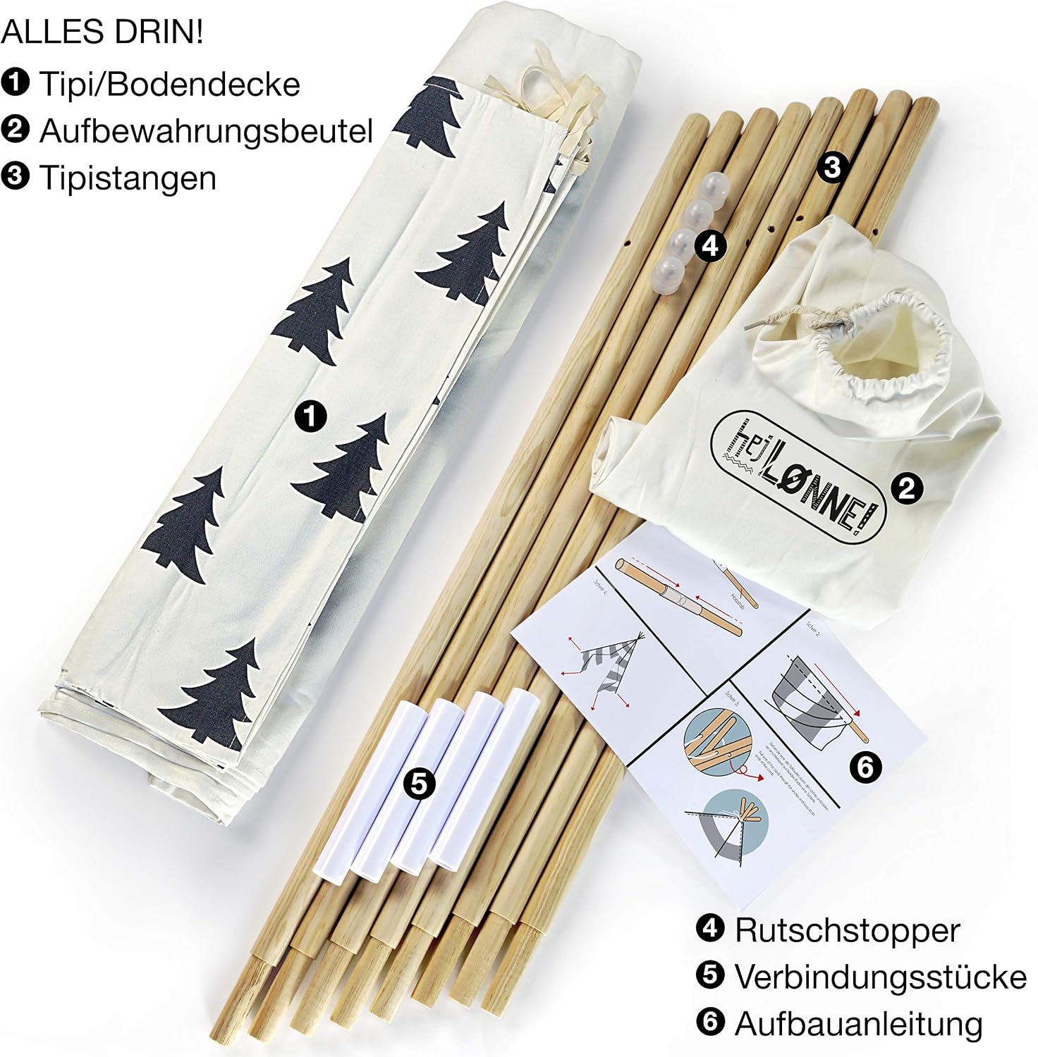 HEJ Ldiameter NNE 76898069 Children's Teepee White Tree Pattern Approx. 120 x 120 x 150 cm - Image 4