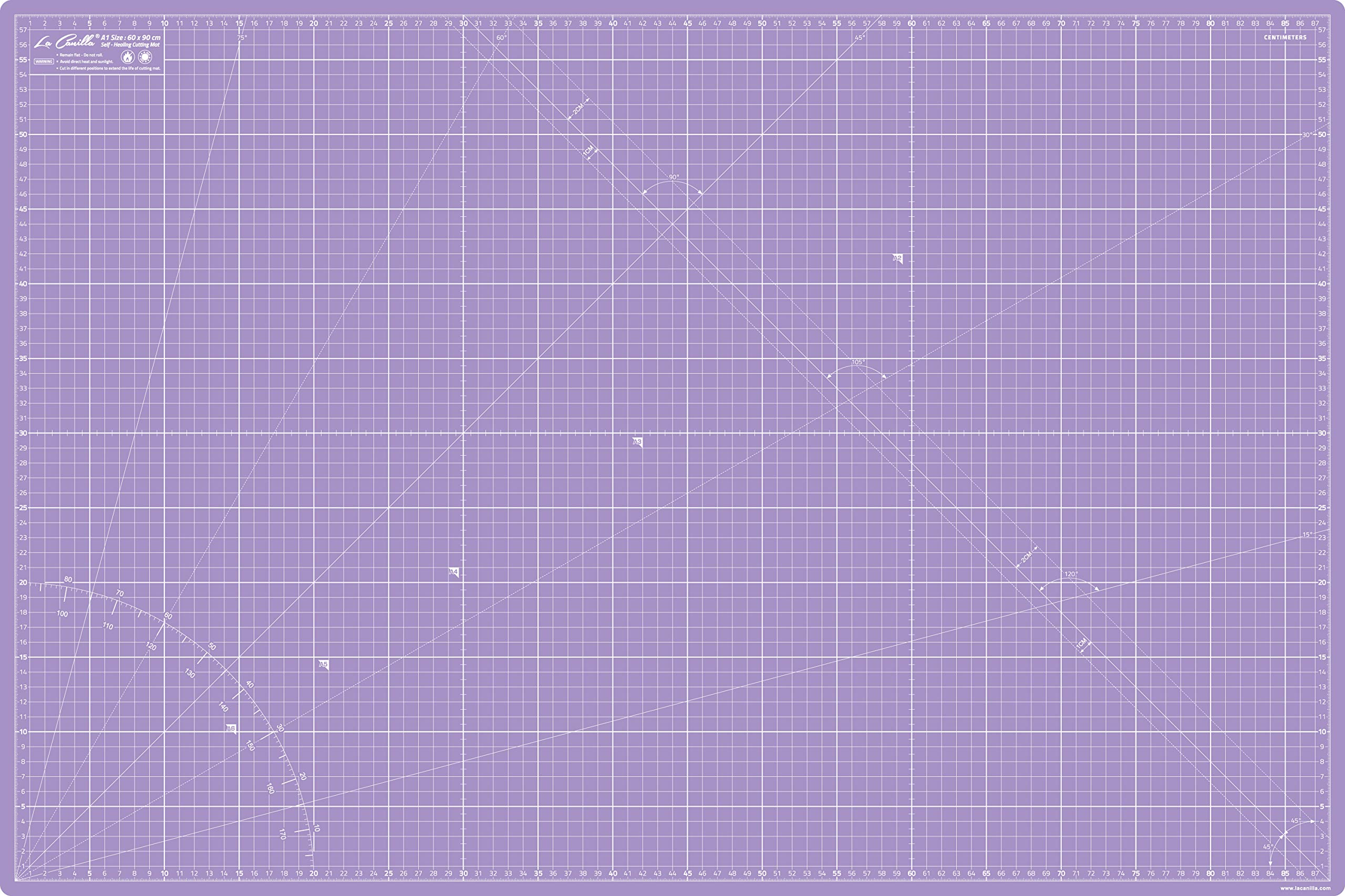 La Canilla ® - Self Healing Cutting Mat A1 (90x60cm - 36x24") Double Sided Printed (cm & Inches) 5 PVC Layers | Patchwork, Quilting, Sewing, Fabric, Papercraft, DIY (Purple)